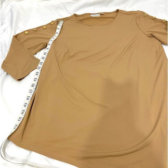 Joan Rivers 3/4 sleeve asymmetrical hem gold button sleeve luxe knit top… - Picture 7 of 9